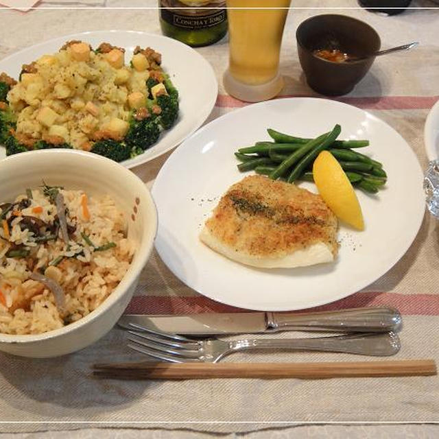 いか香草焼き＆ポテトサラダ＆山菜ごはん☆