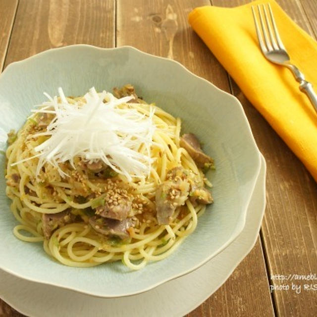 砂肝のねぎ塩パスタ