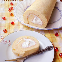 シフォン生地でふんわり白桃ロールケーキ♡