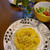 かぼちゃの黄色いソースのパスタ＆リンドウの花