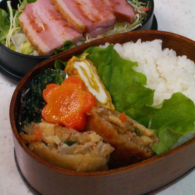 パパのお弁当♪極うま春巻き＆小エビと菜っ葉ふりかけ♪