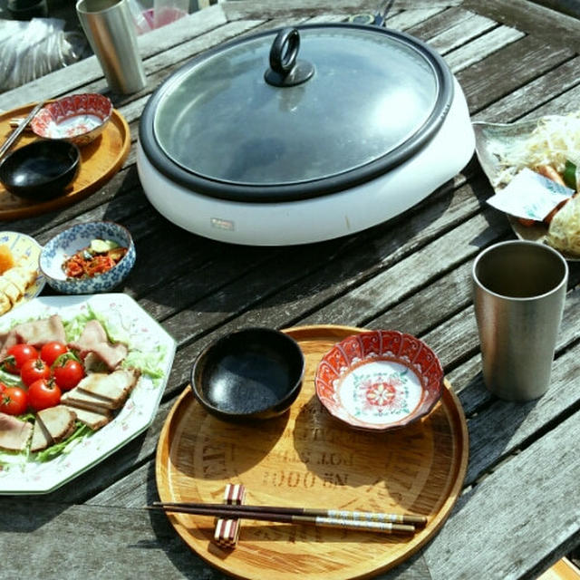 バルコニーでBBQ プランターに夏野菜植えたまったり休日