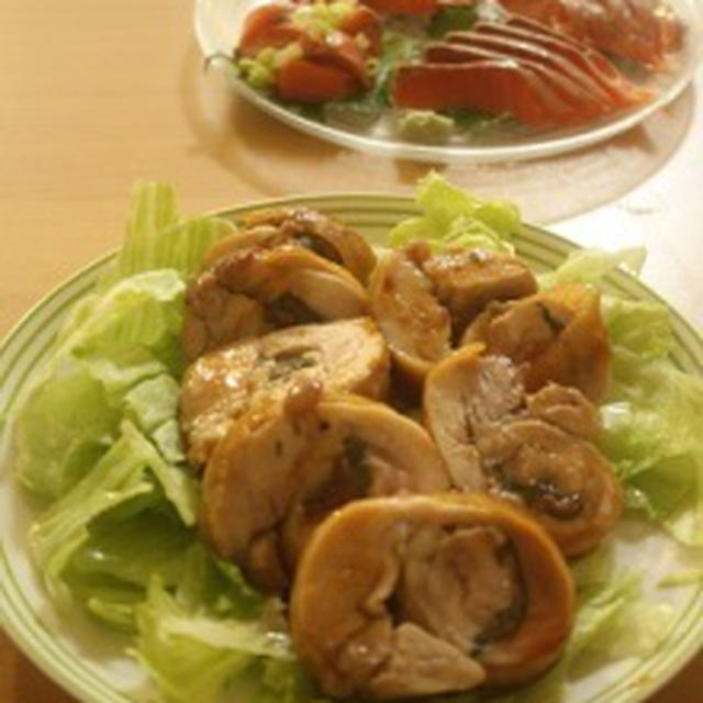 大急ぎで♪梅しそロールチキン＆エリンギと空芯菜の中華塩麹炒め