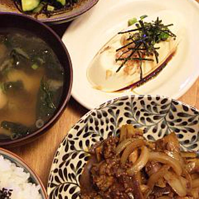 [ごはんとおかず]ひき肉とナスのカレー炒めとか