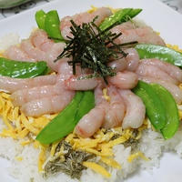 醤油いらずの甘エビのちらしずし☆割烹白だしで　　／蓮根のもちもち揚げ