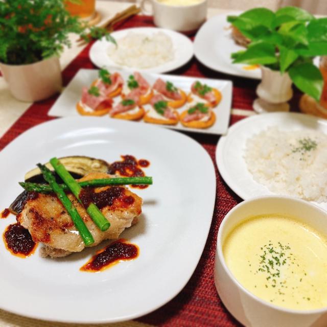チキンのBBQソースの夕ご飯