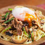 きのこ豚スタミナパスタ、秋の味覚でスタミナパスタ！