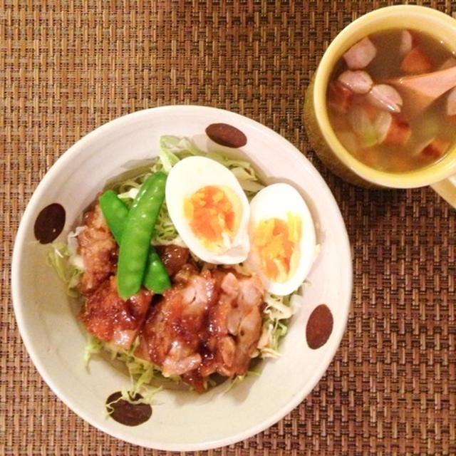 照り焼きチキン丼とリメイクサラダ♪