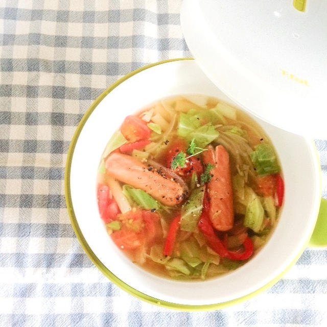 一人ランチに簡単調理器具 T Falクイックボウル 野菜とパスタの具沢山スープ By Mikaringoさん レシピブログ 料理ブログの レシピ満載