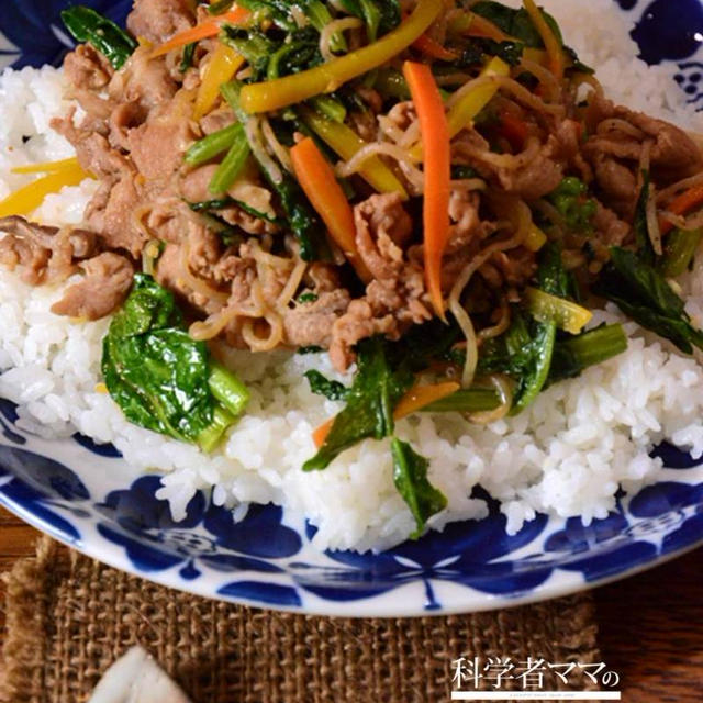 豚肉と糸コン炒めのどんぶりご飯