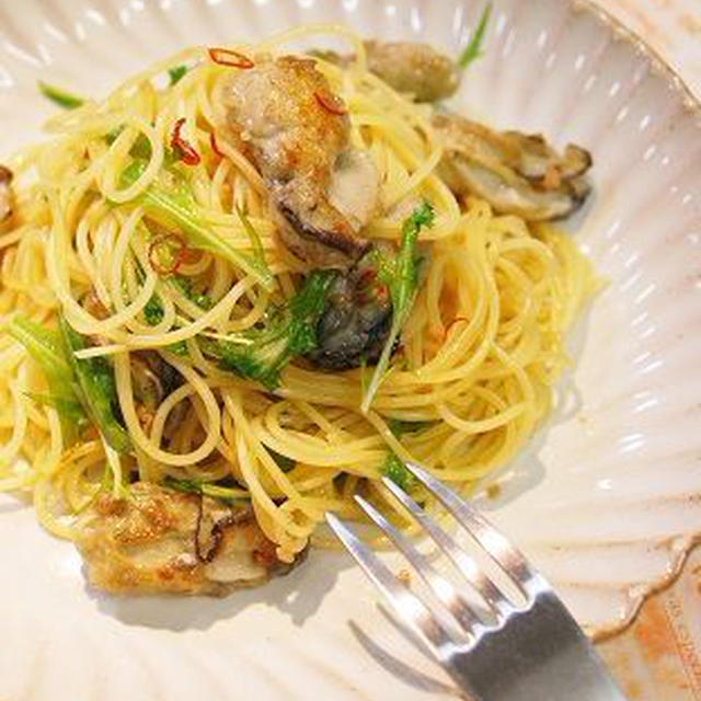 牡蠣と水菜のペペロンチーニ