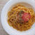 「マ･マー トマトの果肉たっぷりの ミートソース」を使ってミニトマトのタルティーヌ添えトマトスパゲティ