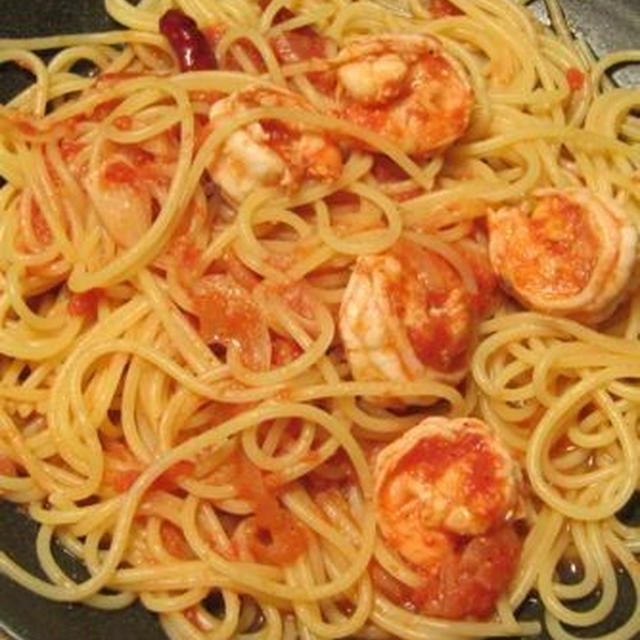 [レシピ][パスタ] 小海老のトマトソースパスタ