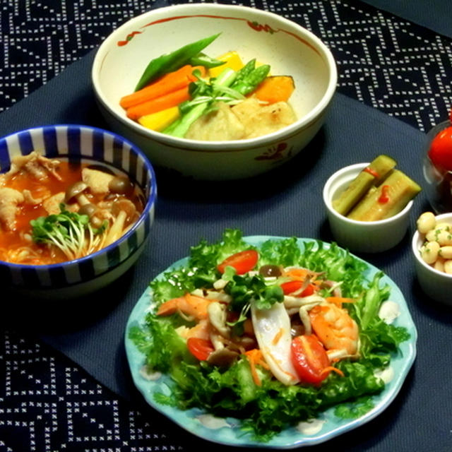 夏野菜と手作り凍り豆腐の揚げびたし♪♪