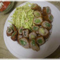 我が家のある日の素朴ご飯　～ねぎとしそ梅の豚バラ肉巻き揚げ～