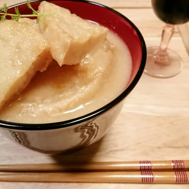 蒸し大根で、味噌煮込み