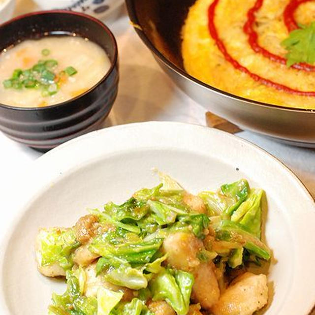 甘くて美味しい♡鶏とキャベツの甘辛味噌マヨ炒め定食【母の信用】