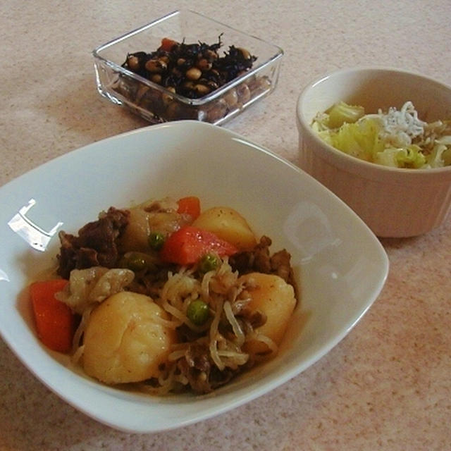 肉じゃがと雑魚サラダ