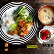 【簡単！！カフェごはん】鶏肉とじゃがいものめんマヨ炒めでワンプレート