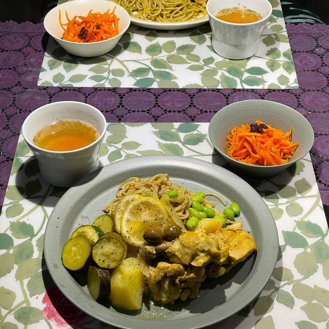鶏とレモンのタジンの献立