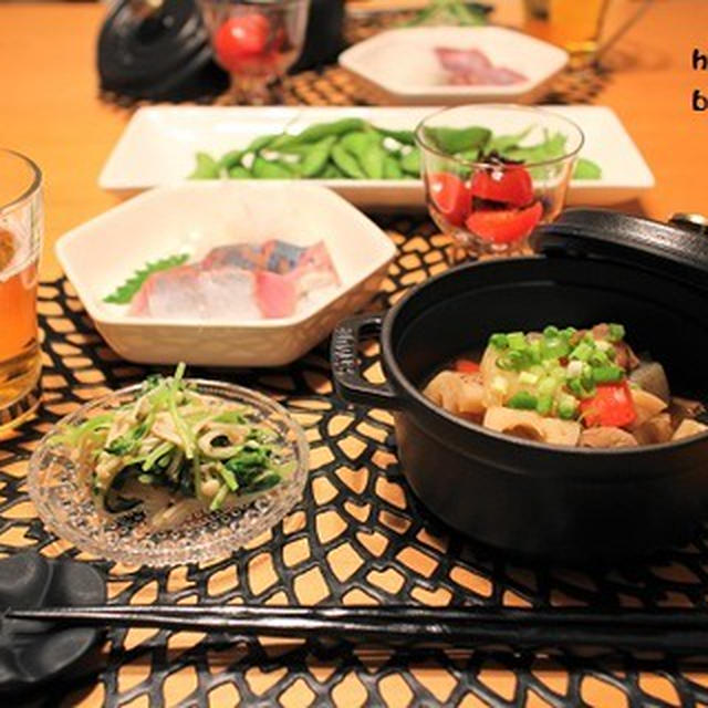 ストウブで『牛すじ煮込み』の献立。