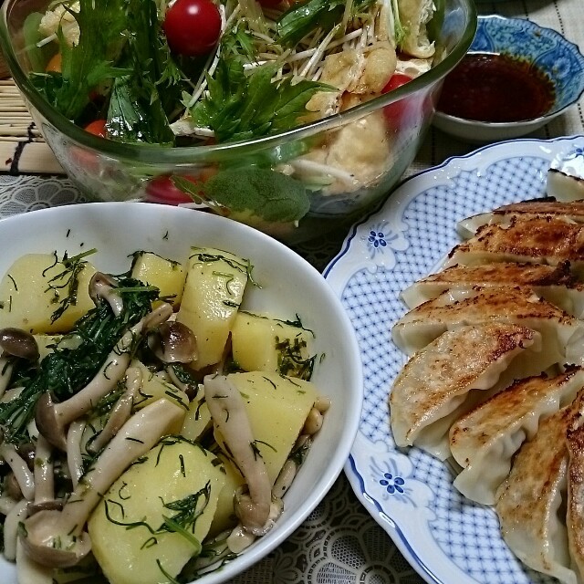 おかひじきポテト 水菜のサラダ