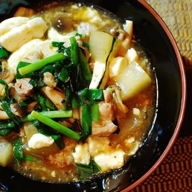 大根とニラのエスニック豆腐丼
