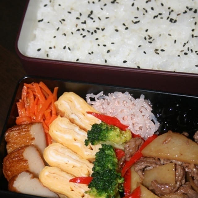 1月7日　　じゃがいもと牛肉のオイスターソース炒め弁当（練習）