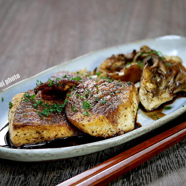 カリッと焼いて「鯛のバルサミコソテー」＆「あまった天ぷらで天とじは出汁の量が多めがいい」