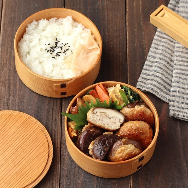 洗い物が楽「しいたけ肉詰め」「ちくわと小松菜の卵炒め」2品弁当