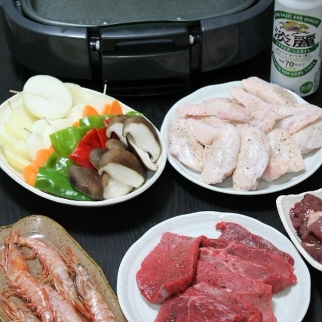 牛モモステーキ肉で焼肉 / 日曜市