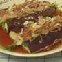 ナスと豚肉と豆苗のサンド・レンジ蒸し