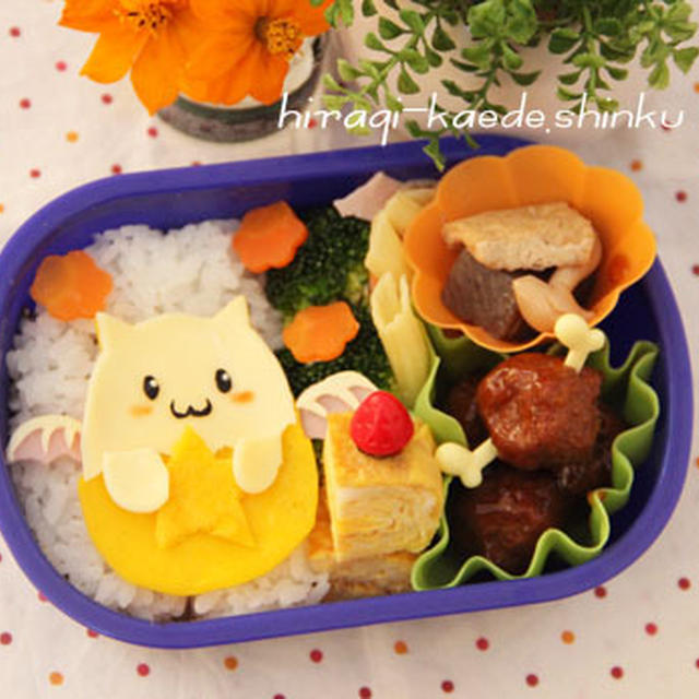 パズドラキャラ弁＊たまドラと漫画肉なミートボール弁当