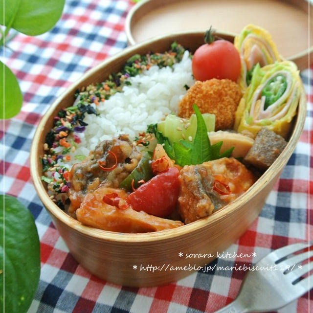 くるくるたまごと揚げ鯖とレンコンの甘酢あん弁当★
