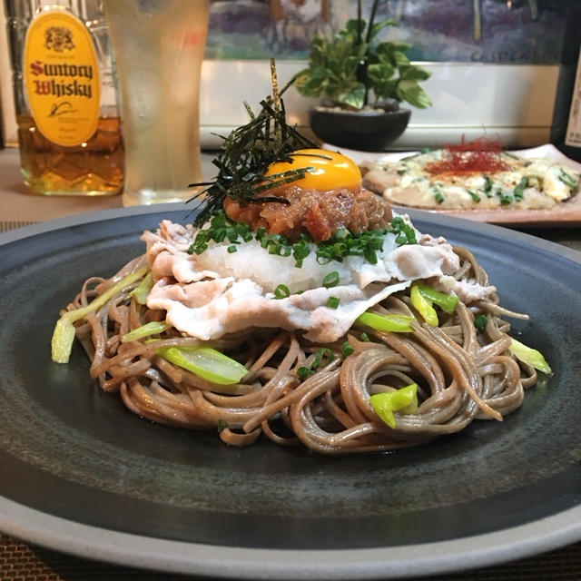 ・ﾟ・✽:｡梅おろし豚しゃぶ焼き蕎麦＆蓮根と山芋のとろろ和風ピザ.:+・ﾟ・