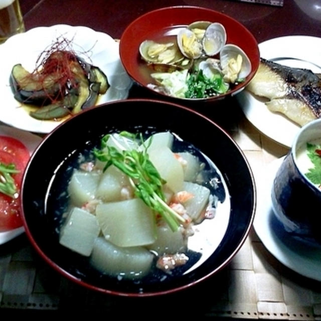 「大根のエビそぼろ餡」、「ナスの揚げ浸し」