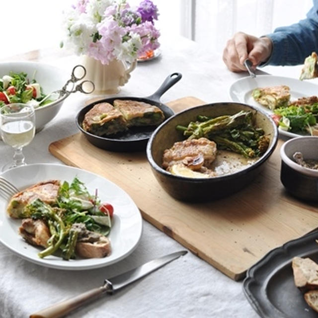 休日ブランチ◆空豆とじゃが芋とシラスのトルティージャ、チキンのハーブグリル、タプナード
