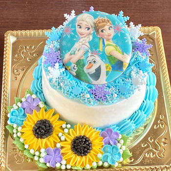 【アナ雪ケーキ】アナとエルサと向日葵と。豪華なお誕生日ケーキ♪