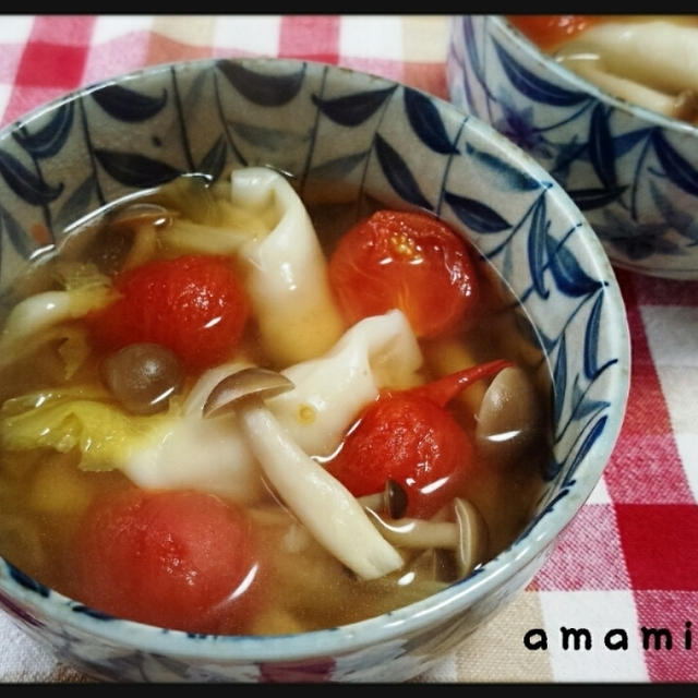 【つくれぽ】トマトとレタスのスープ餃子♪