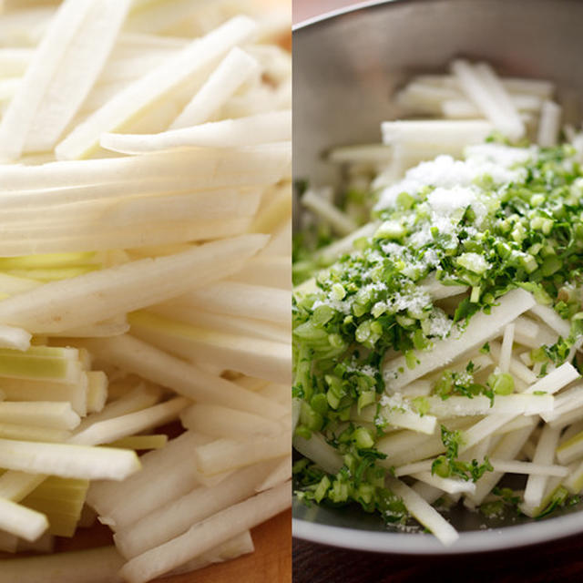 [EAT]大根の皮の塩もみと面取りサラダ