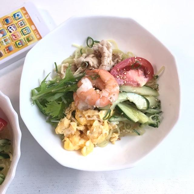 【夏のこどもごはん】キッズも大好きな冷たい麺・・・自家製しょうゆダレで☆野菜たっぷり冷やし中華