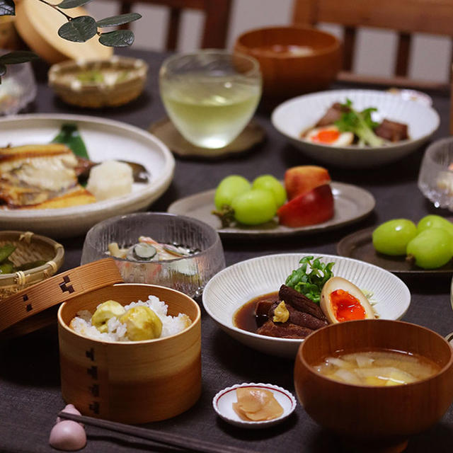 【献立】豚の角煮と、栗ご飯と、ほっけと、マカロニサラダなど。～そして一番娘は隔離されました～