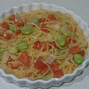 そら豆と厚切りベーコンのパスタ