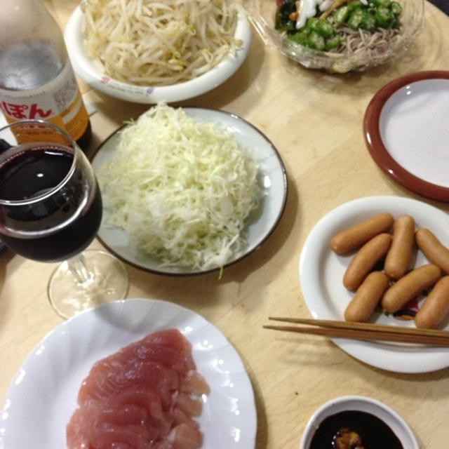オクラのネバネバ蕎麦で晩酌