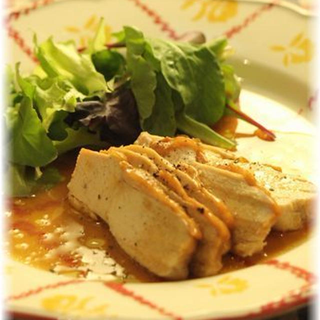 バター醤油の蒸し鶏。　と　献立。