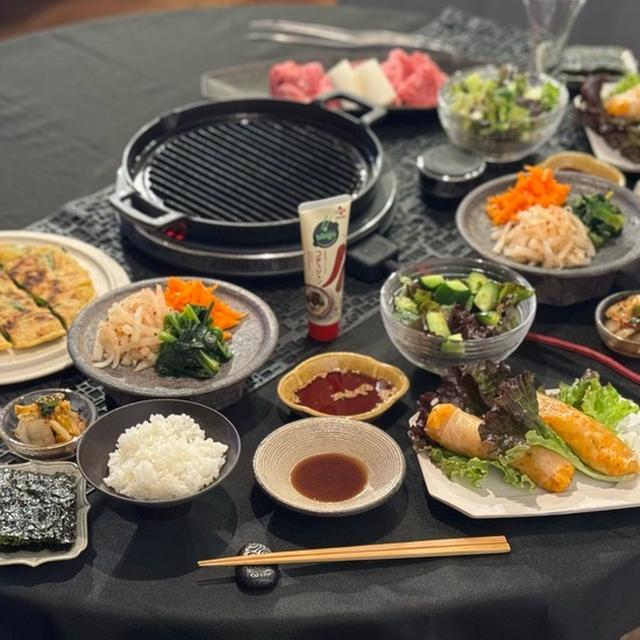 焼肉しながらミニビビンバとかの夜ごはん