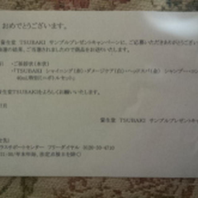 当選　ワタシプラスから頂きましたTUBAKI