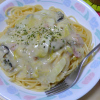 牡蠣と白菜のクリームパスタ
