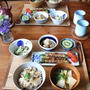 アスパラの肉巻き、柚子こしょう照り焼き。たけのこご飯。