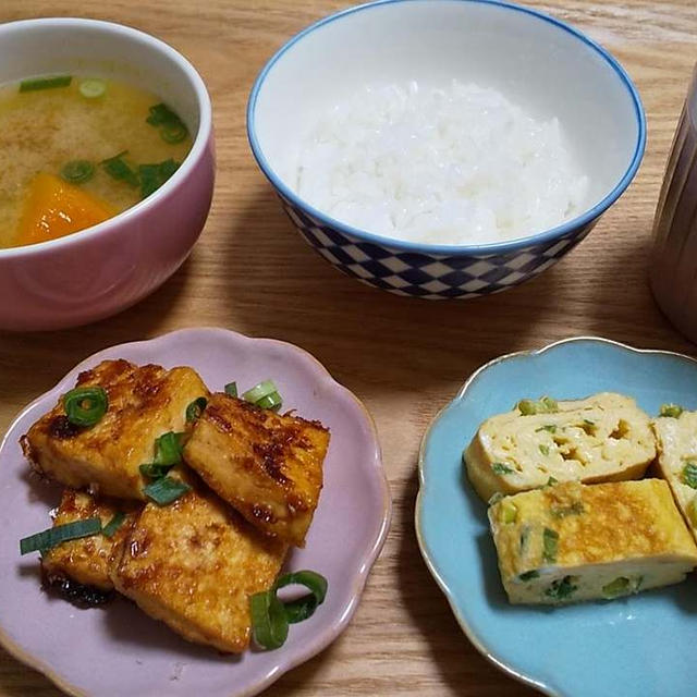 ネギ入り卵焼きと豆腐の照り焼き